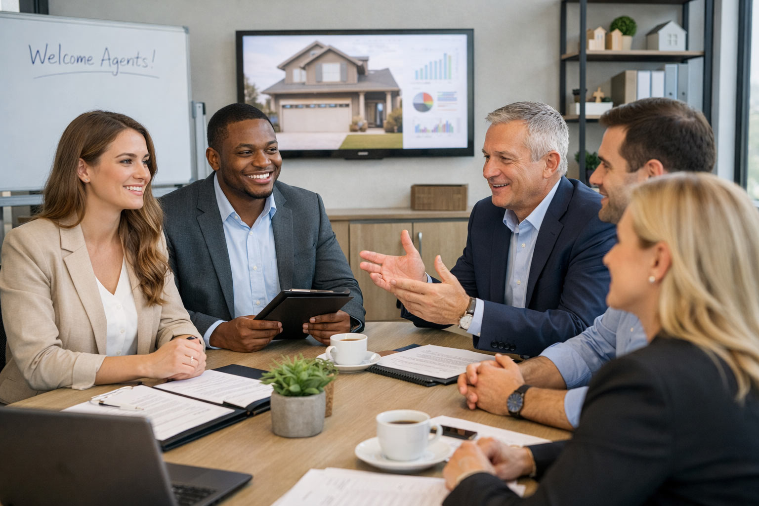 New real estate agents meeting with a brokerage team